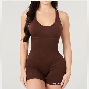 YoungLA core seamless cross back body suit - tweed brown- size small